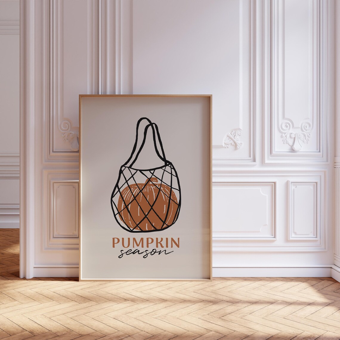 Pumpkin Season Orange Pumpkin in Net Shopping Bag Fall Quote Poster - Image 2