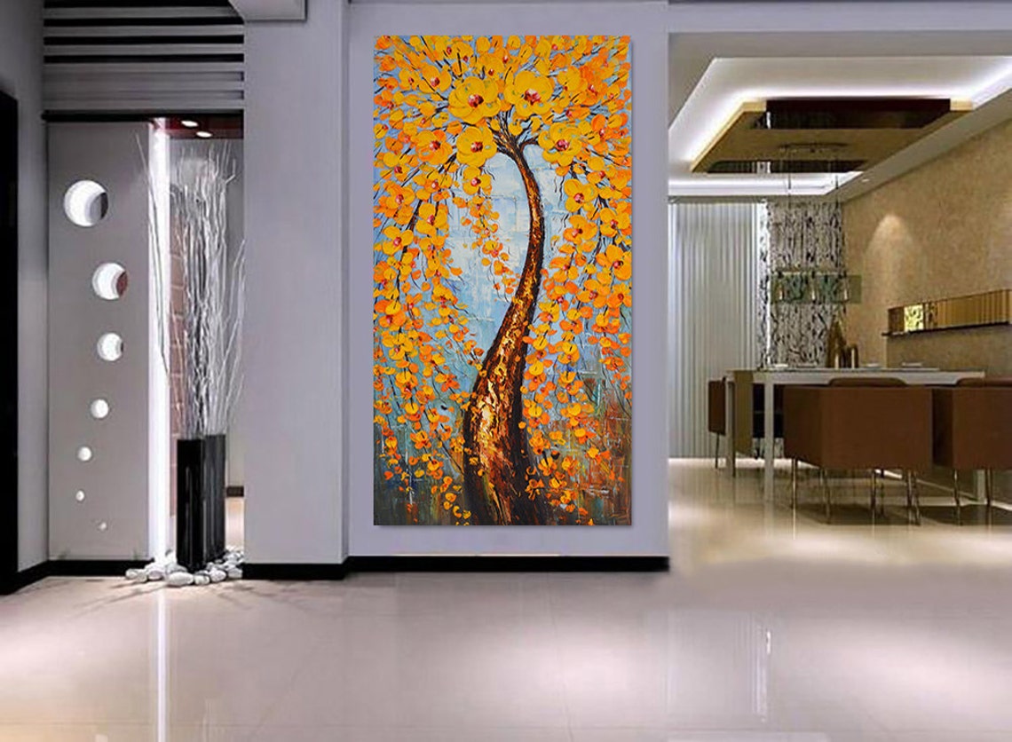Blooming Orange Flowering Tree Against Blue Sky Oil Art Poster - Image 2