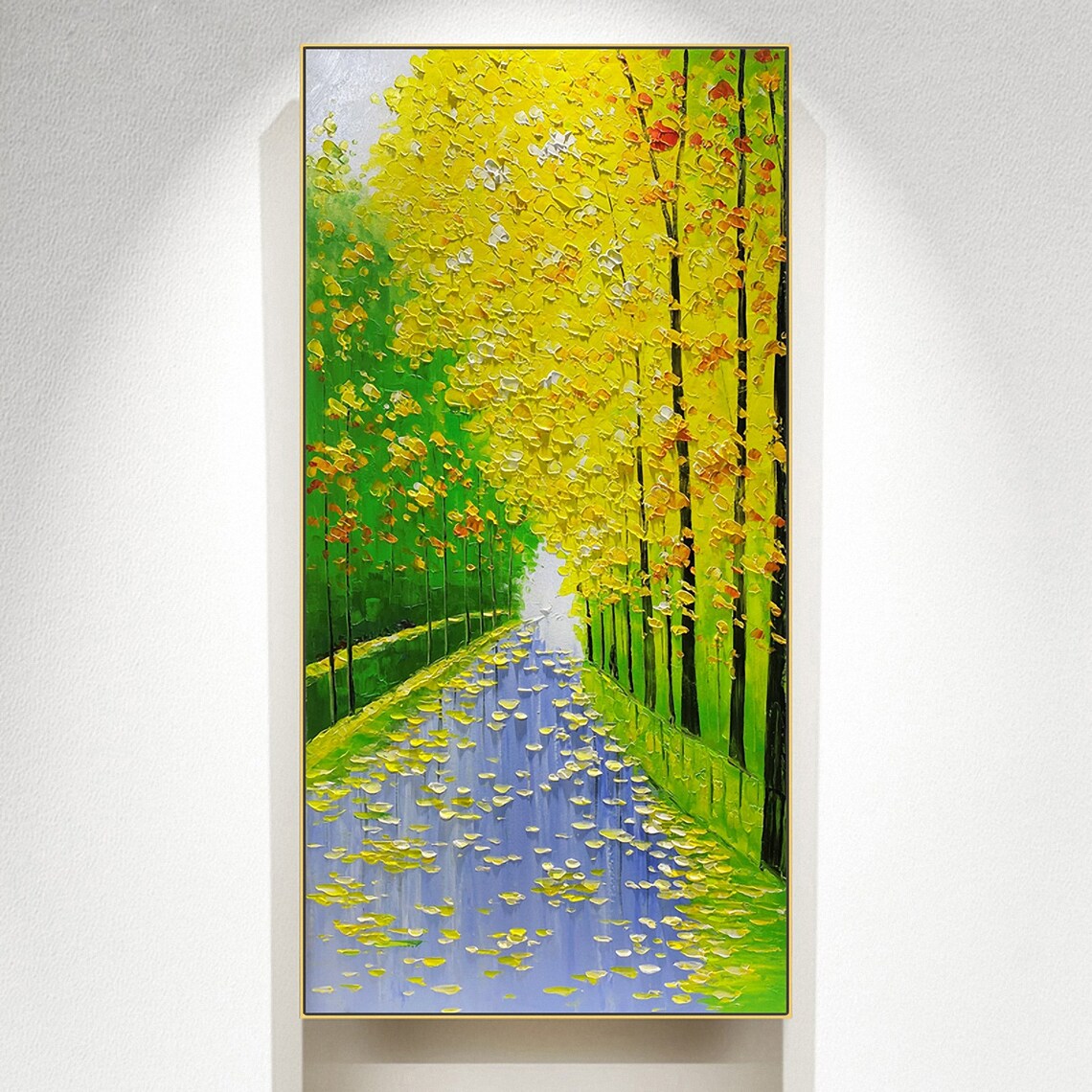 Hand Painted Forest Landscape Oil Painting On Green Yellow Abstract Painting Large Wall Art For Living Room Wall Decor Spiritual Art - Image 4
