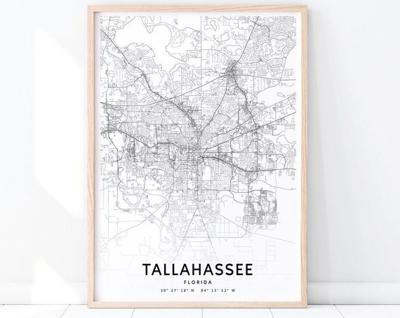Tallahassee Map Art Print Florida Usa Poster City Street Road Modern Wall Home Office Decor