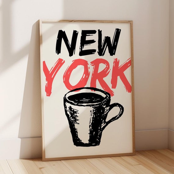 Vintage Nyc Poster New York Coffee Print Nyc Wall Art New York Poster Minimalist New York Print Retro New York Art