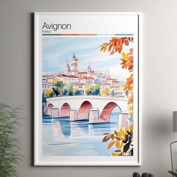Avignon France Pont d'Avignon Riverside Soft Pastel Travel Poster