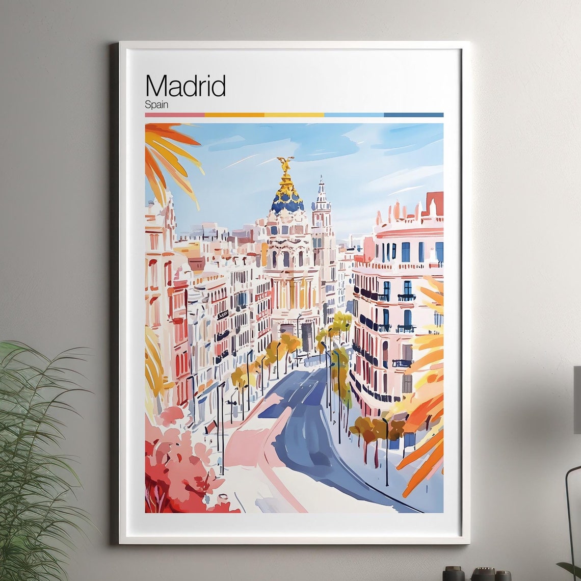 Madrid Print Soft Colors Travel Poster Colourful Wall Art Spain City Decor For