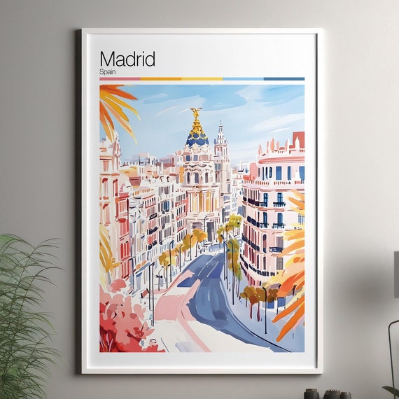 Madrid Print Soft Colors Travel Poster Colourful Wall Art Spain City Decor For