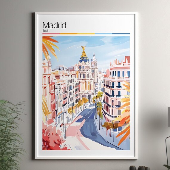 Madrid Spain Colorful Metropolis Street Soft Travel Poster Art