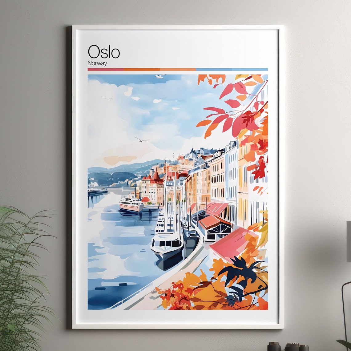 Oslo Print Soft Colors Travel Poster Colourful Wall Art Norway City Decor For