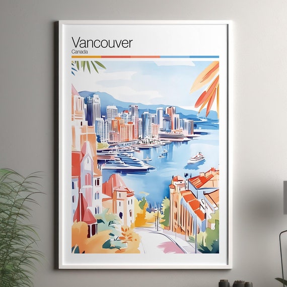 Vancouver Print Soft Colors Travel Poster Colourful Wall Art Canada City Decor For