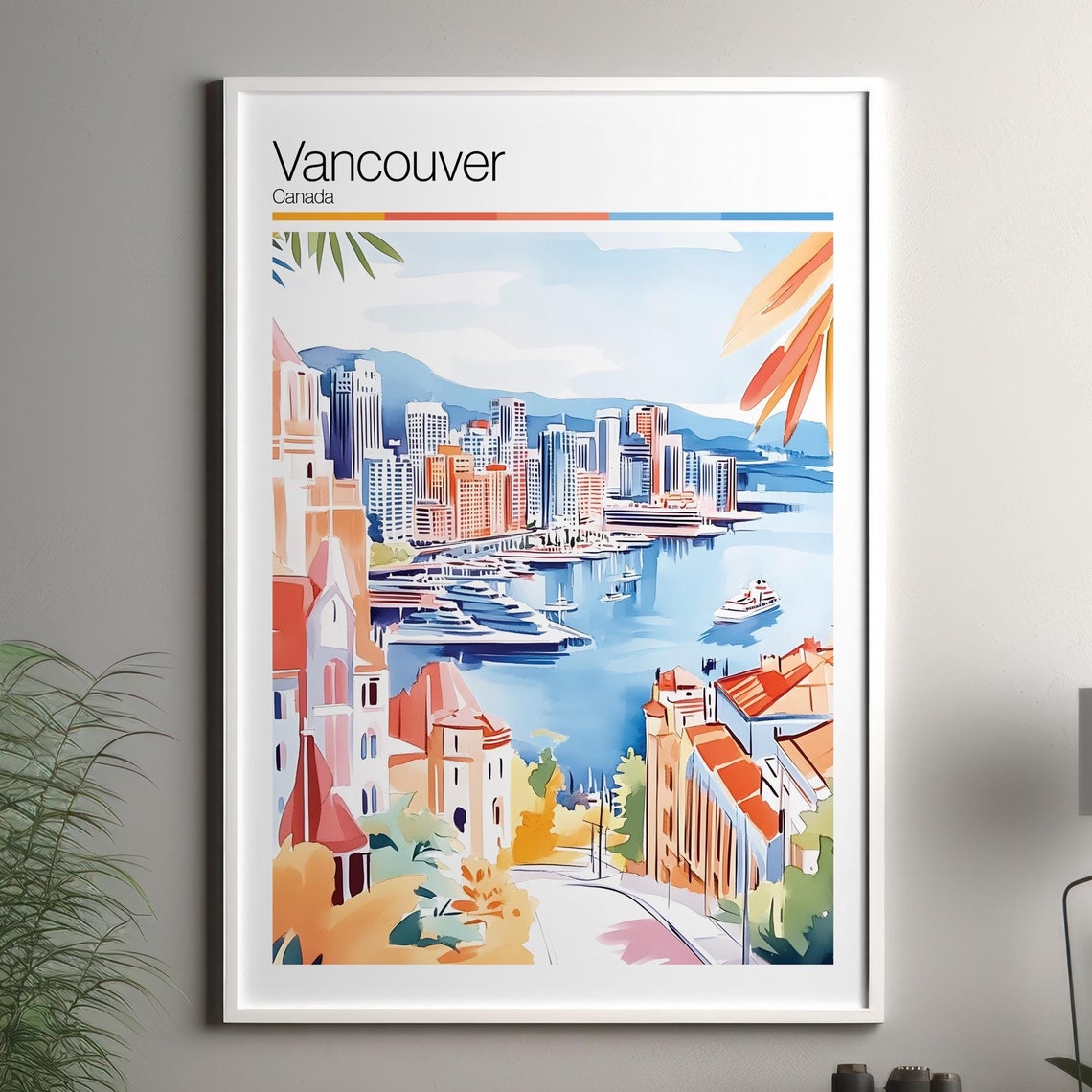 Vancouver Print Soft Colors Travel Poster Colourful Wall Art Canada City Decor For