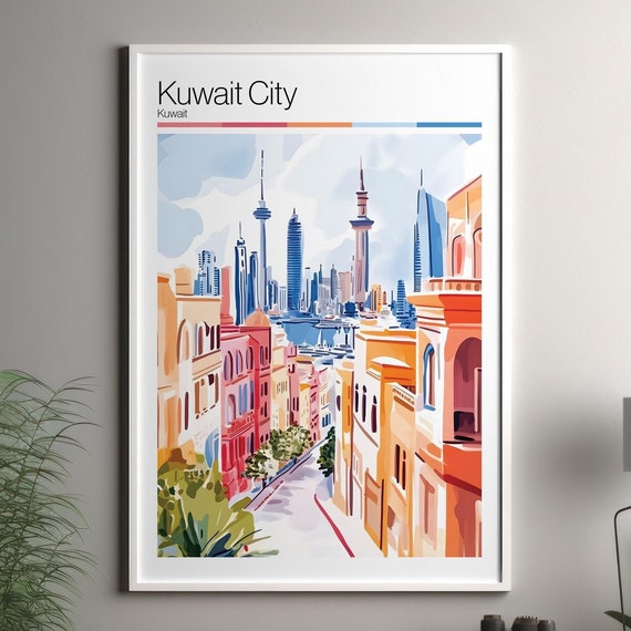 Kuwait City Print Soft Colors Travel Poster Colourful Wall Art Decor