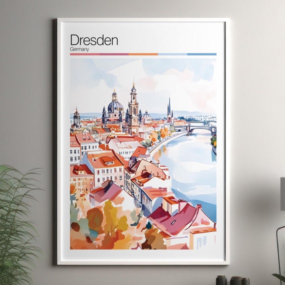 Dresden Print Soft Colors Travel Poster Colourful Wall Art Germany City Decor For