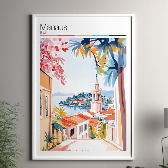 Manaus Print Soft Colors Travel Poster Colourful Wall Art Brazil City Decor For