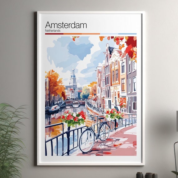 Amsterdam Print Soft Colors Travel Poster Colourful Wall Art Netherlands City Decor