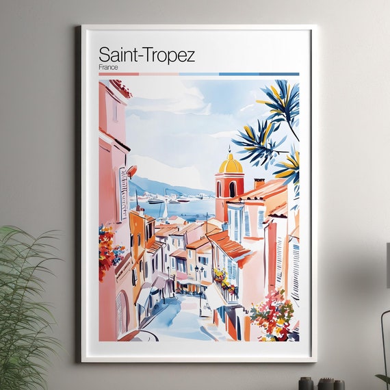 Sainttropez Print Soft Colors Travel Poster Colourful Wall France City Art Decor