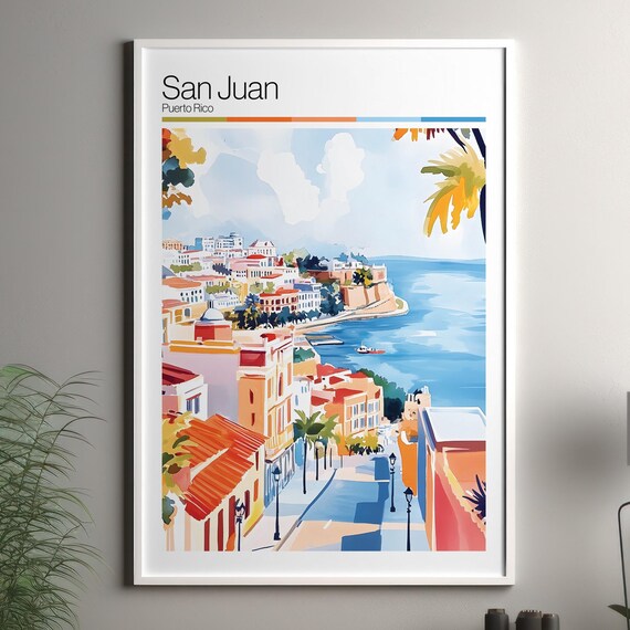 San Juan Puerto Rico Old Town Coast Watercolor Travel Poster