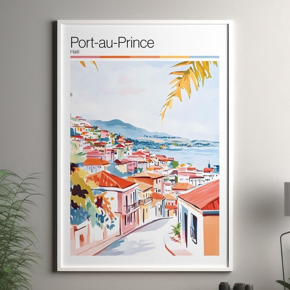 Portauprince Soft Colors Travel Poster Print Colourful Wall Art Haiti City Decor
