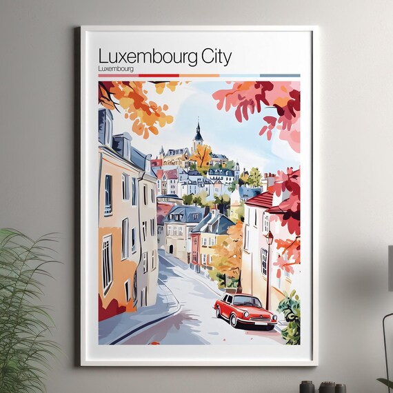 Luxembourg City Europe Old Town Watercolor Street Travel Art Poster