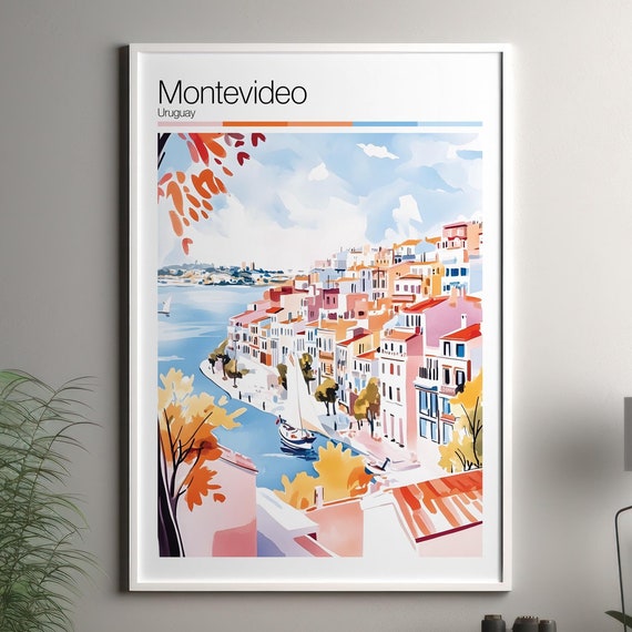Montevideo Print Soft Colors Travel Poster Colourful Wall Art Uruguay City Decor
