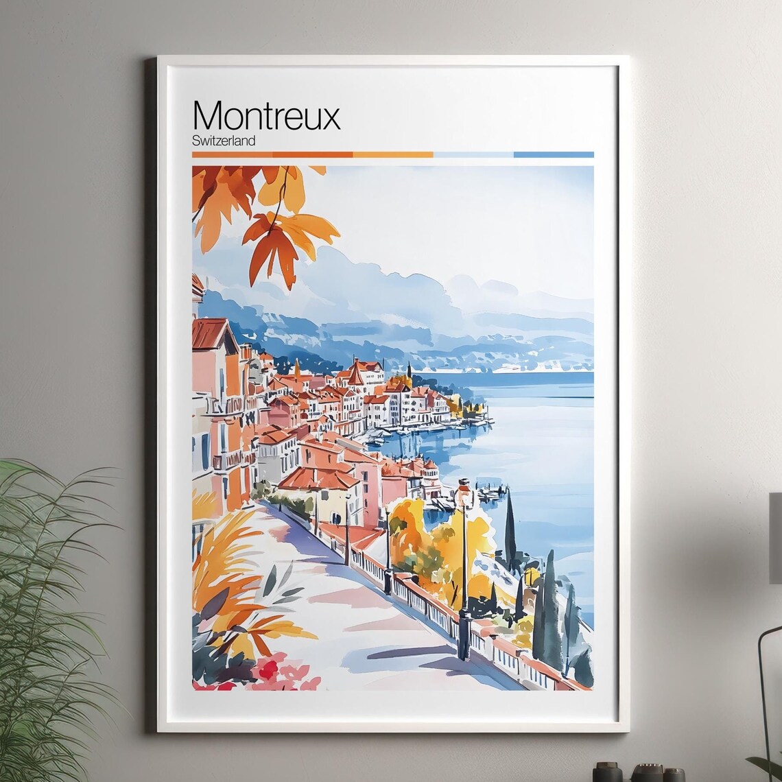 Montreux Switzerland Lake Geneva Watercolor Travel City Art Poster
