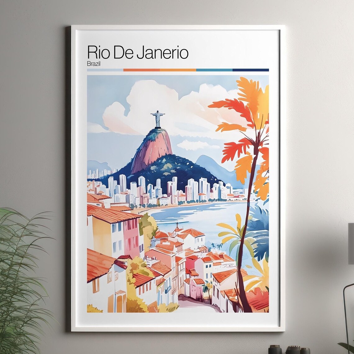 Rio De Janeiro Brazil Christ The Redeemer Colorful Cityscape Travel Poster