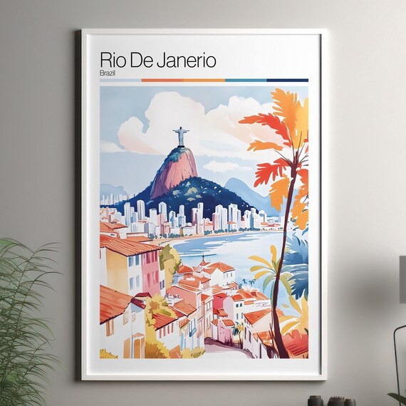 Rio De Janeiro Brazil Christ The Redeemer Colorful Cityscape Travel Poster