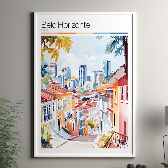 Belo Horizonte Brazil Colonial Street Watercolor Travel Poster