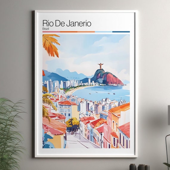 Rio De Janeiro Soft Colors Travel Poster Print Colourful Wall Art Brazil City Decor