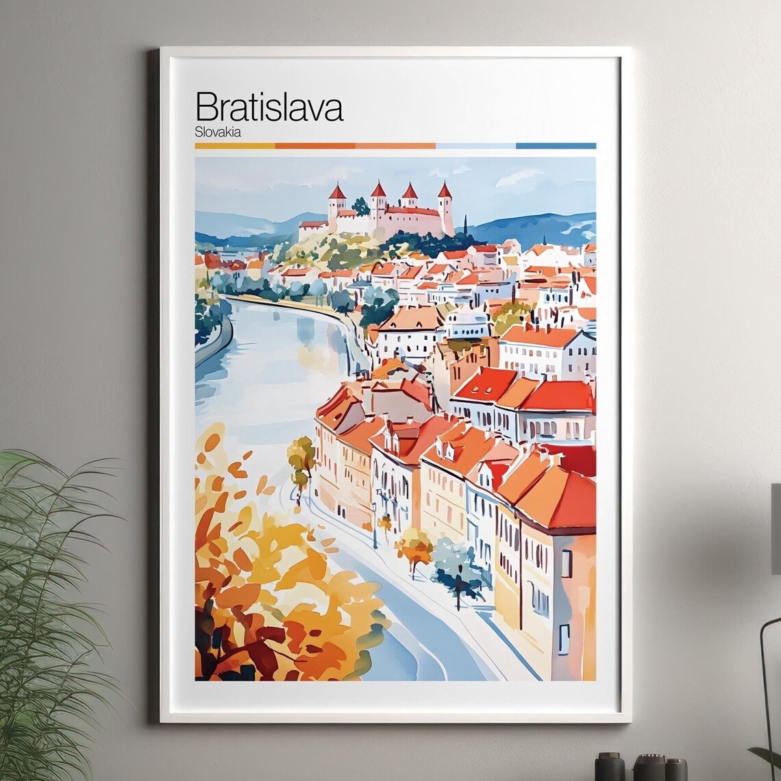 Bratislava Slovakia Castle Hill Danube Watercolor Travel Art Poster