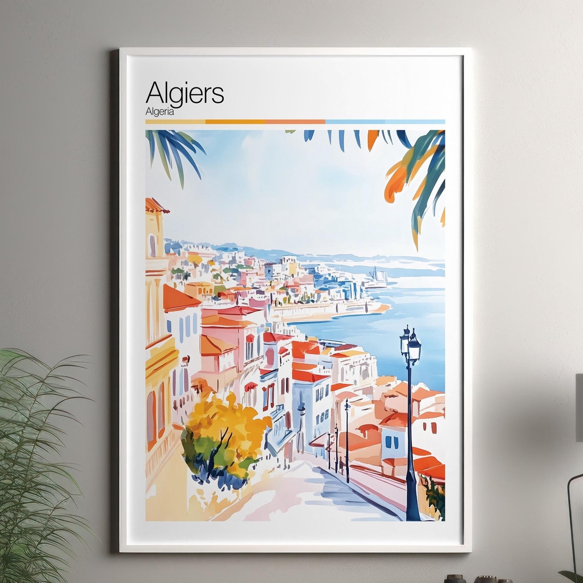 Algiers Print Soft Colors Travel Poster Colourful Wall Art Algeria City Decor For