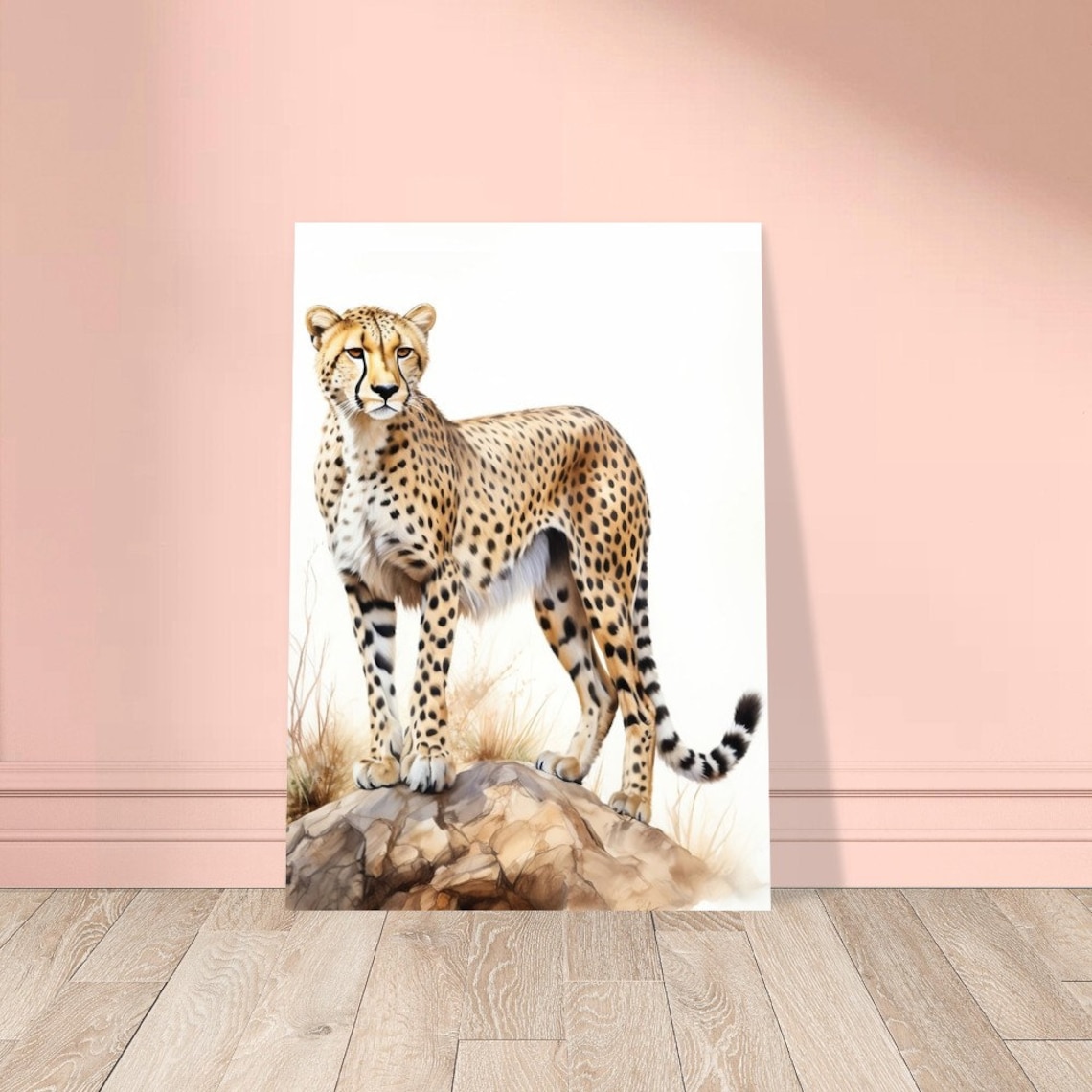 Majestic Cheetah on Rocky Outcrop Watercolour Safari Animal Art Poster - Image 4
