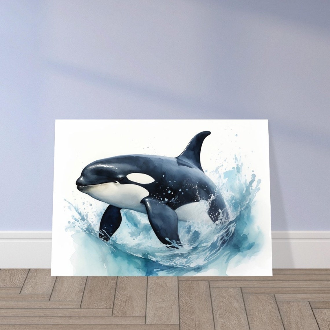 Killer Whale Watercolour Painting Breaching Ocean Splash Art Poster - Image 3