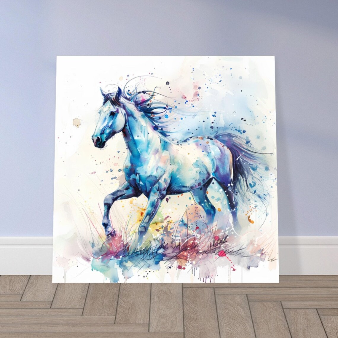 Spirited White Horse Galloping Watercolour Dynamic Equine Art Poster - Image 2