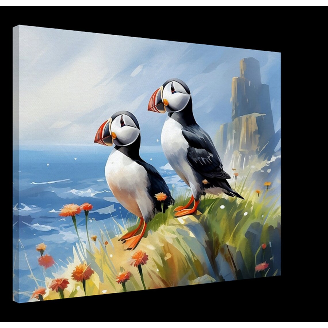Puffins Art Print, Modern Bird Wall Decor - Image 3