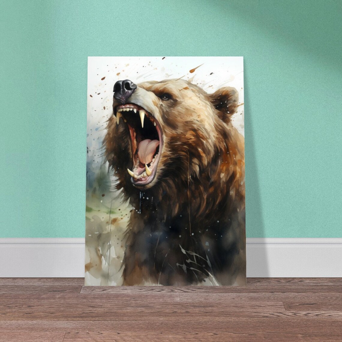 Roaring Grizzly Bear Mouth Open Watercolour Wildlife Animal Poster - Image 3