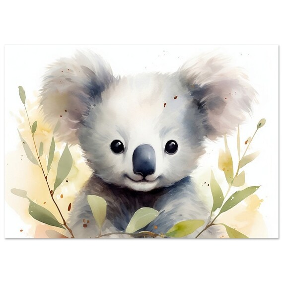 Adorable Baby Koala Eucalyptus Watercolour Cute Australian Animal Poster