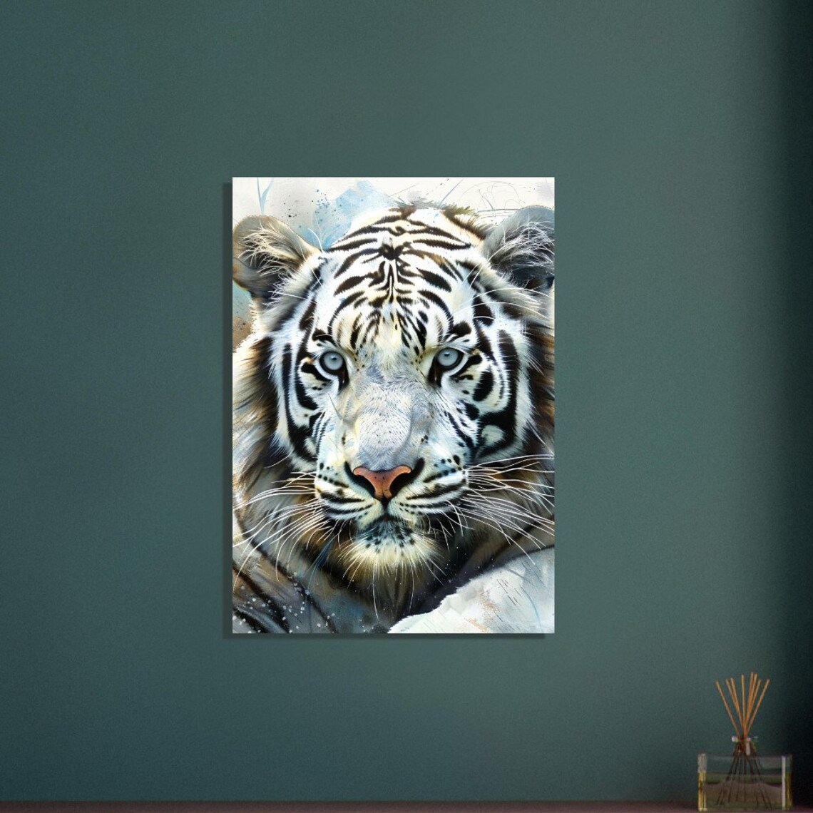 White Tiger Close Up With Blue Eyes Watercolour Animal Poster - Image 3