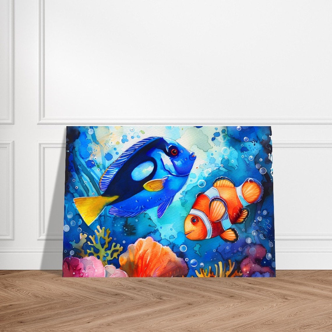 Blue Tang And Clownfish Underwater Watercolour Coral Reef Poster - Image 2