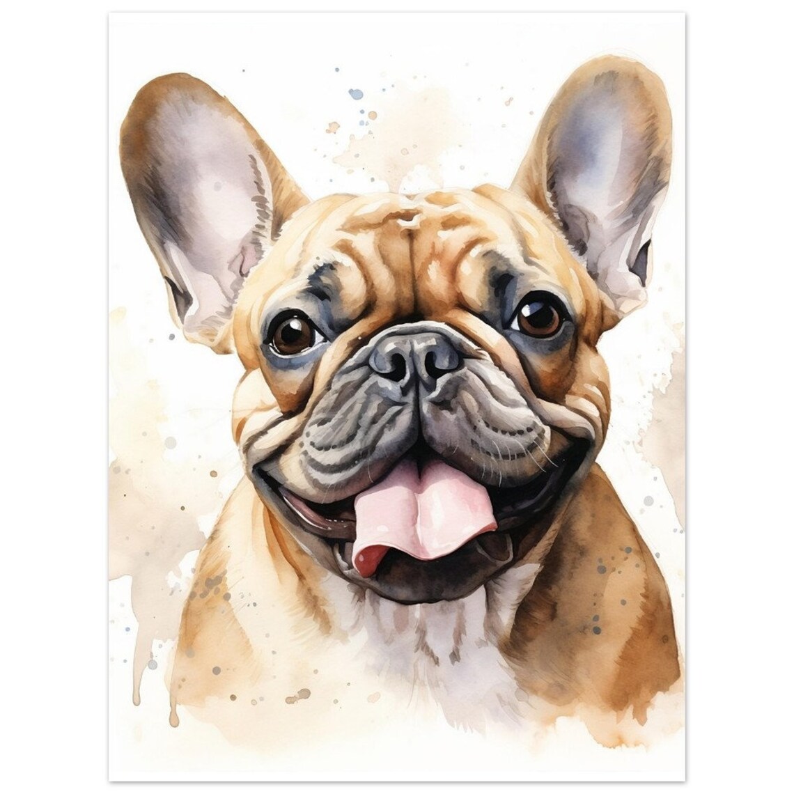 Happy Tan French Bulldog Smile Watercolour Cute Dog Portrait Poster