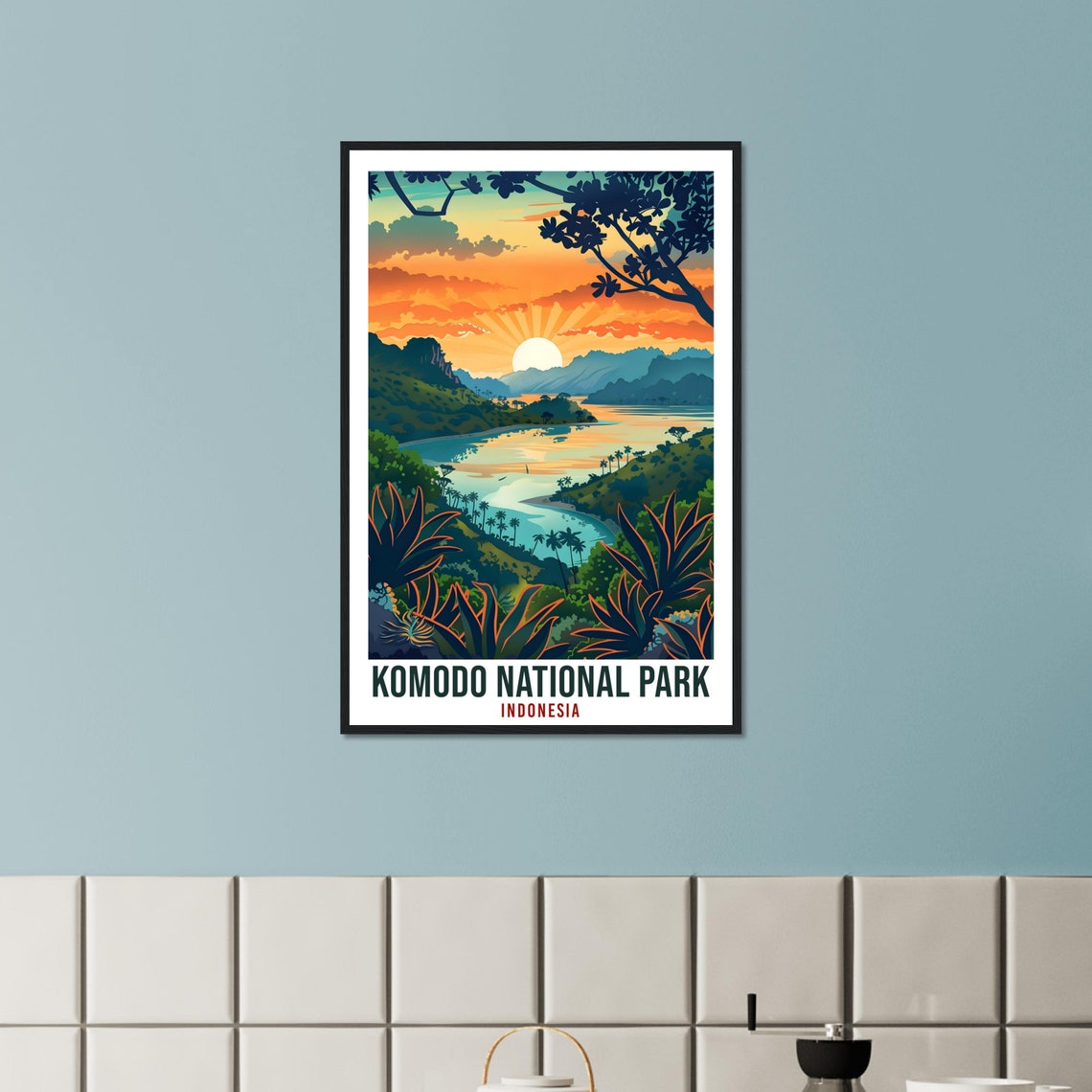 Komodo National Park Indonesia Sunset Bay View Travel Poster - Image 2