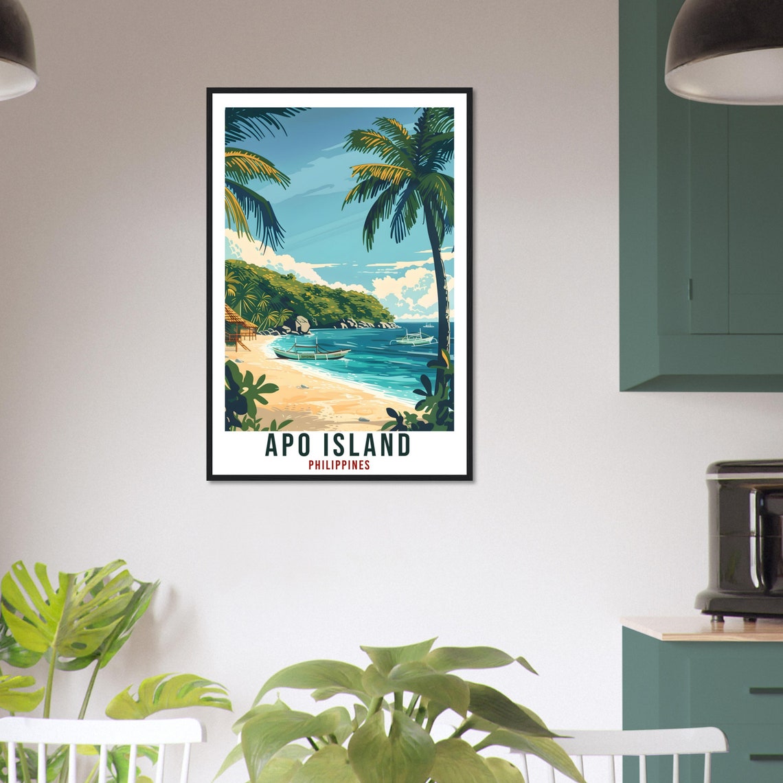 Apo Island Philippines Tropical Beach Palm Trees Travel Poster - Image 3