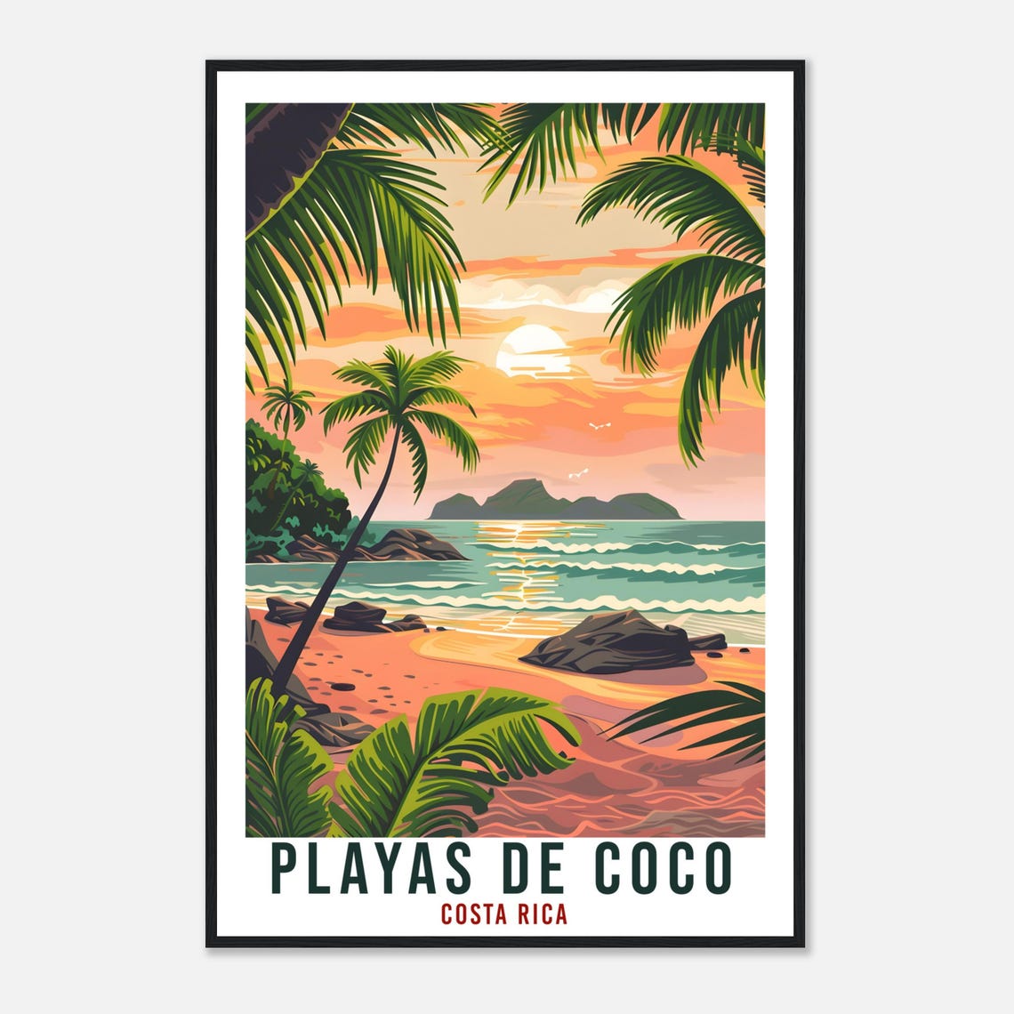 Playas de Coco Costa Rica Beach Sunset Vintage Travel Poster Decor - Image 4