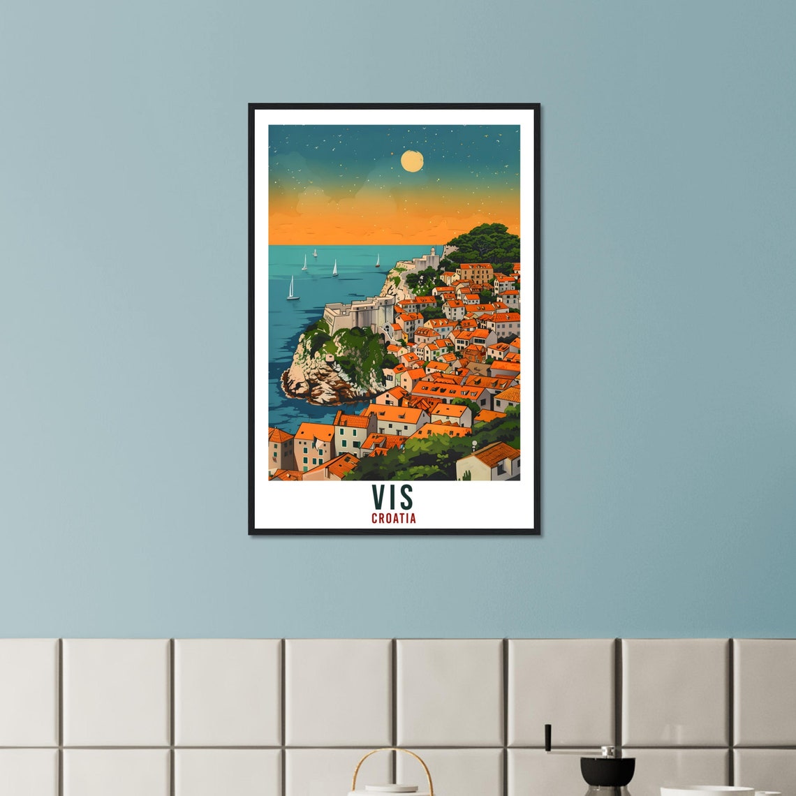Vis Island Croatia Sunset Rocky Cliff Town Adriatic Travel Poster - Image 3