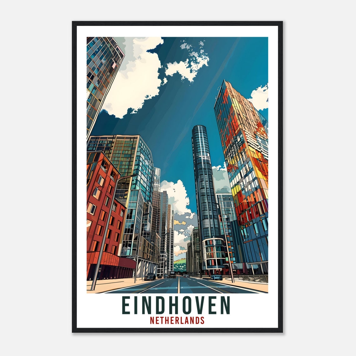 Eindhoven Netherlands Modern Skyscrapers City Street Travel Poster - Image 4