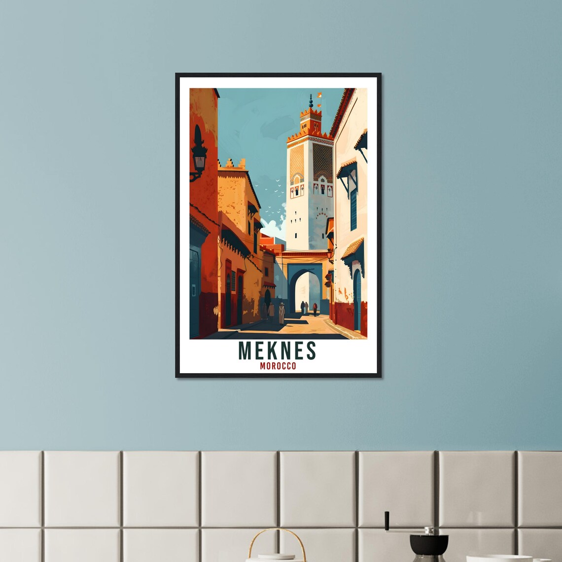 Meknes Morocco Vintage Travel Poster Old Medina Minaret Street - Image 3