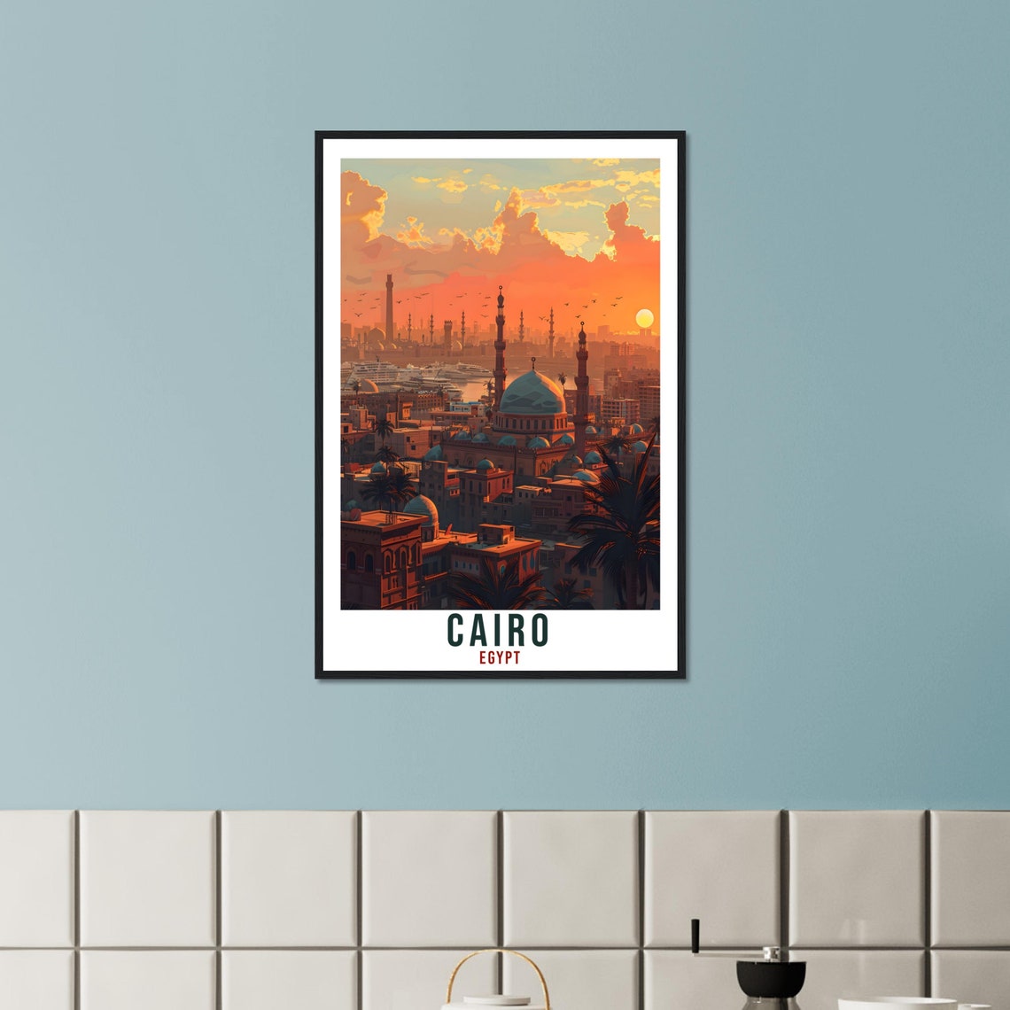 Cairo Egypt Mosque Domes Minarets Orange Sunset City Travel Poster - Image 3