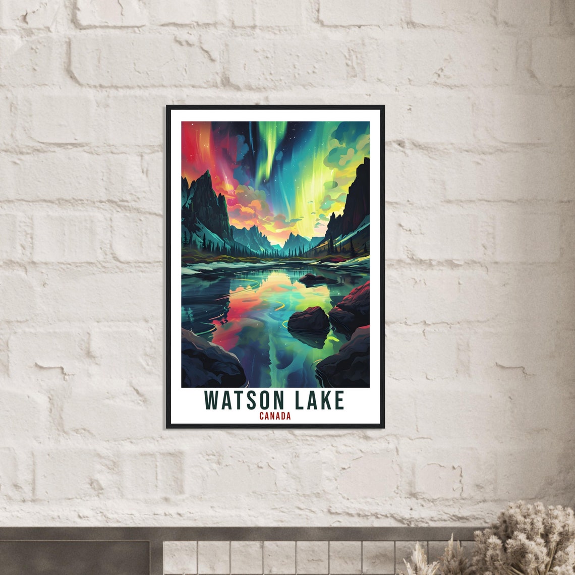 Watson Lake Canada Aurora Borealis Mountain Lake Night Poster - Image 2