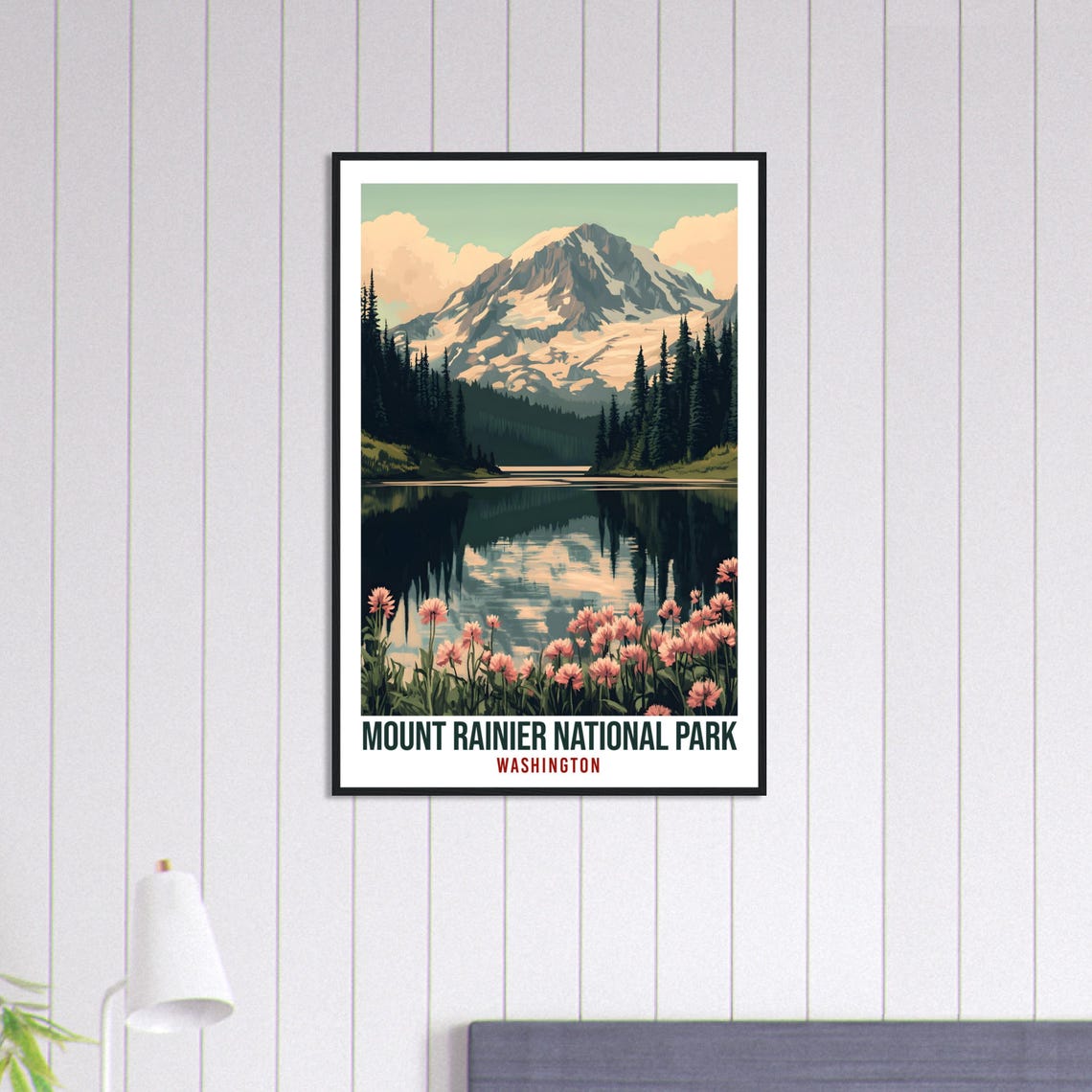 Mount Rainier National Park Washington Lake Sunset Travel Poster - Image 3