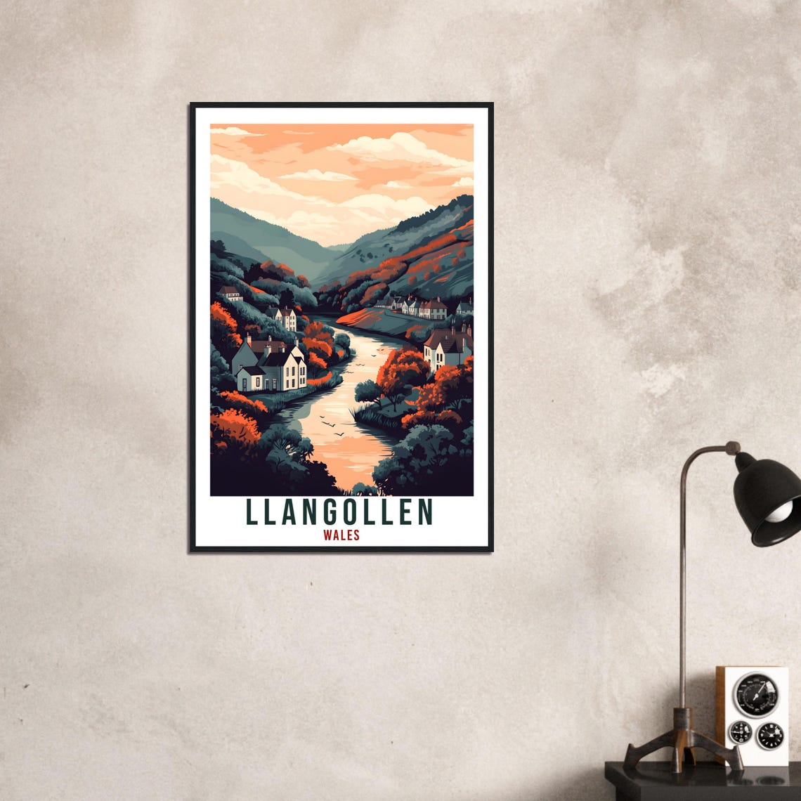Llangollen Wales Autumn River Valley Village Sunset Travel Poster - Image 3