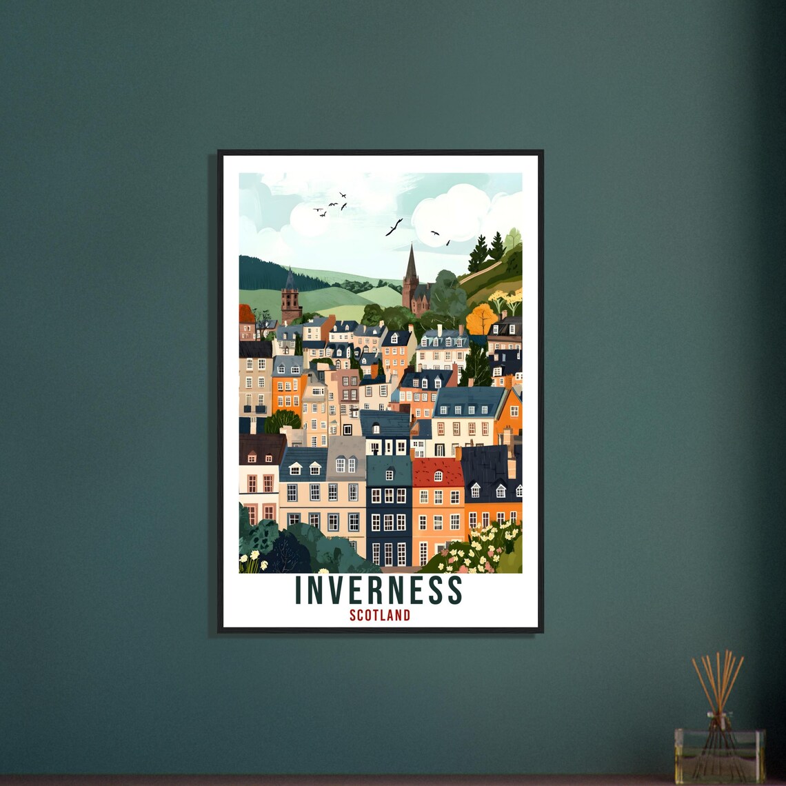 Inverness Scotland Vintage Old Town Hills Travel Sunny Poster - Image 3