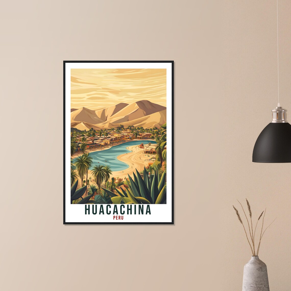 Huacachina Peru Desert Oasis Lagoon Palm Dunes Vintage Travel Poster Art - Image 3