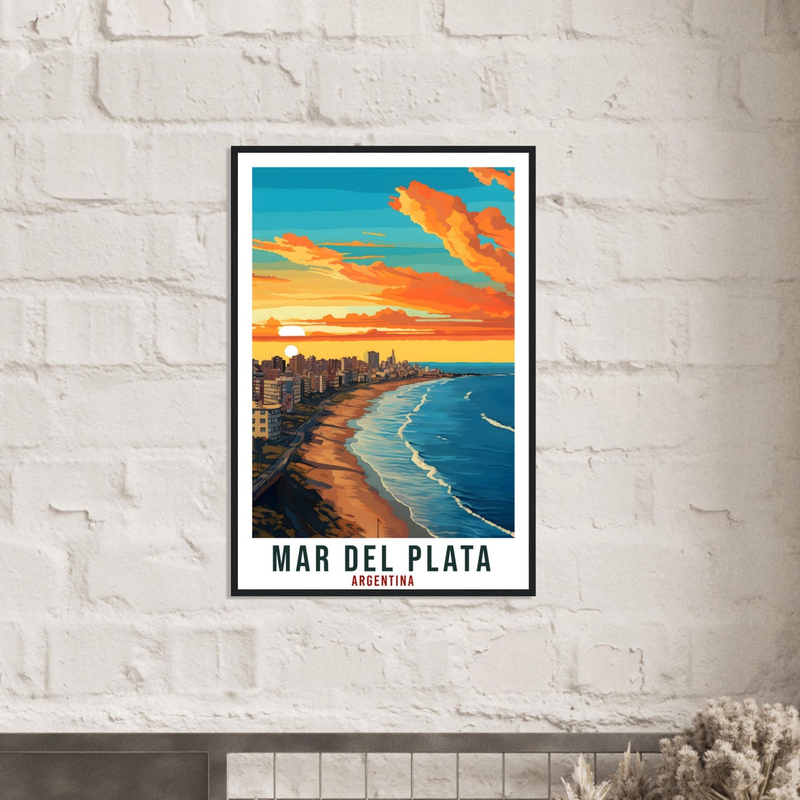 Mar del Plata Argentina Beach Skyline Sunset Ocean Travel Poster - Image 3